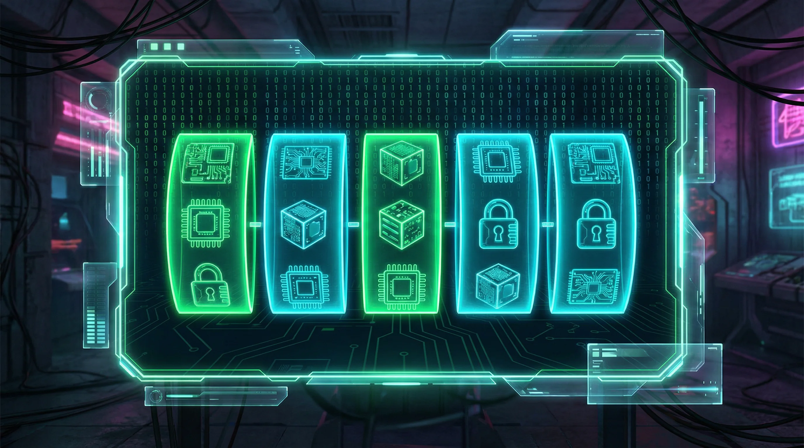 Interface futurista de caça-níqueis digital no brlbet